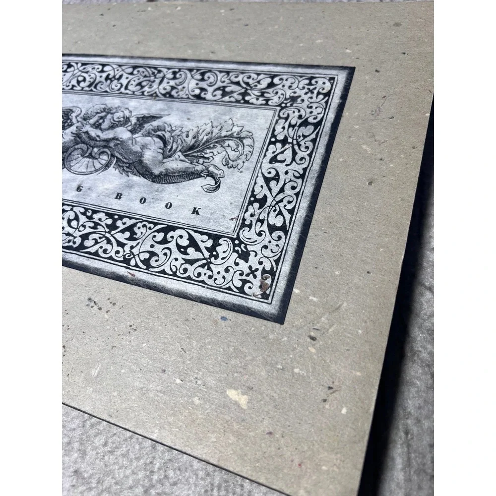 Vintage Wedding Guest Book / Album Engraved Cherubs Kraft Paper‎ Scrapbook Album